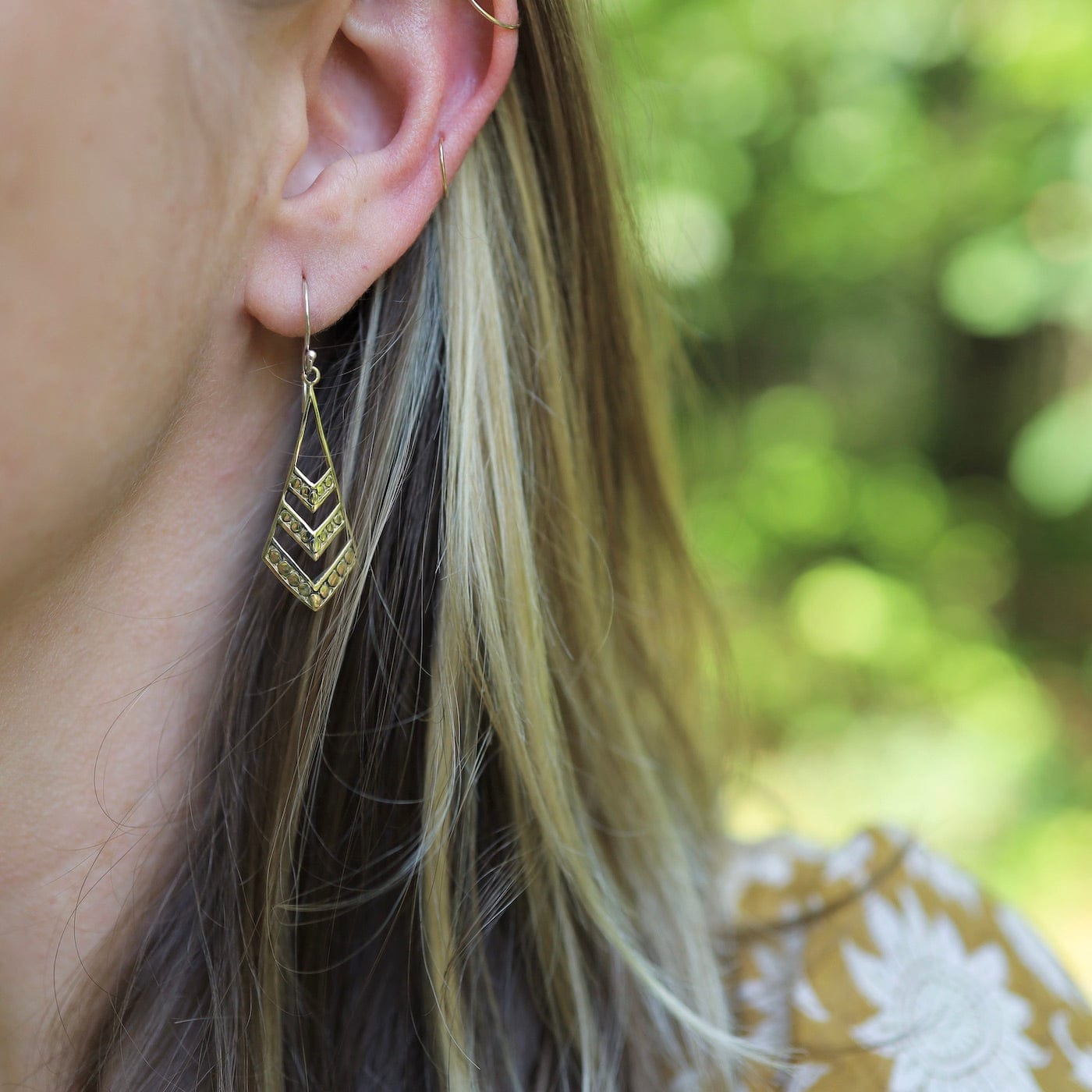 EAR-BRASS Solid Brass Long Chevron Dangle Earring