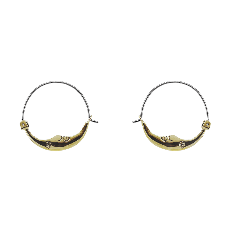 
                      
                        EAR-BRASS Solid Brass Moon Face Hoop
                      
                    