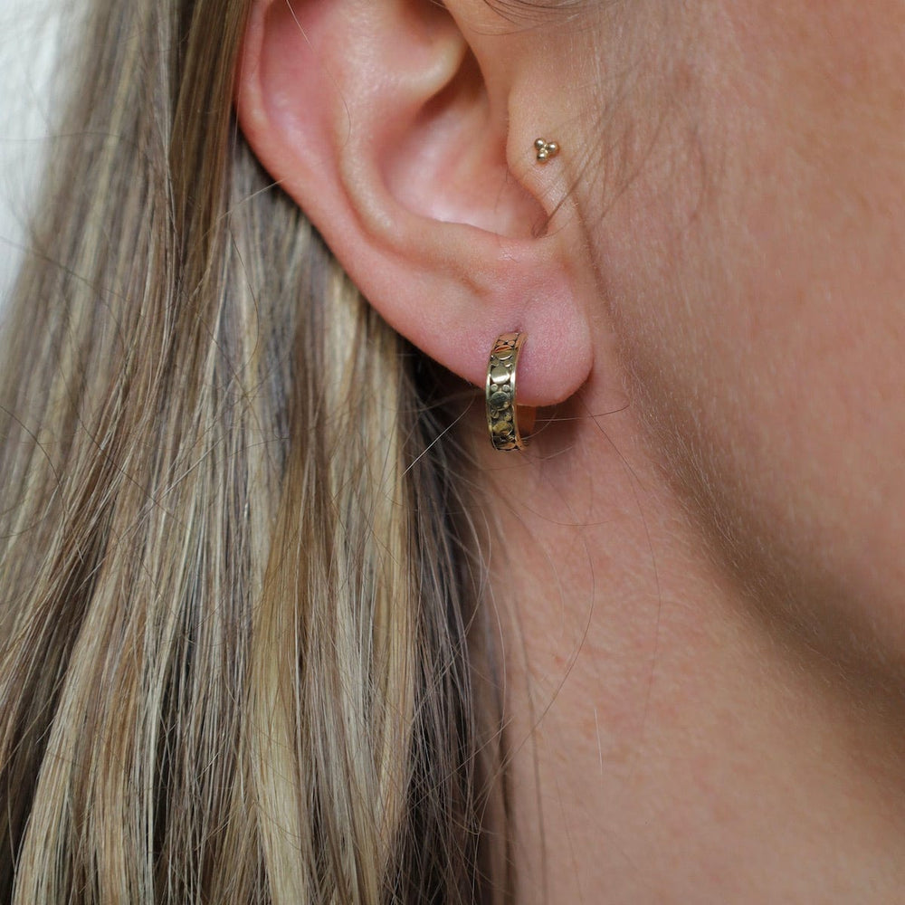 EAR-BRASS Solid Brass Small Polka Dot Hoop