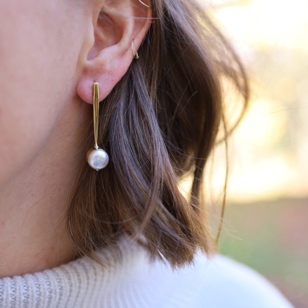 EAR-BRASS Solid Brass Tanda Drop with Coin Pearl Earring