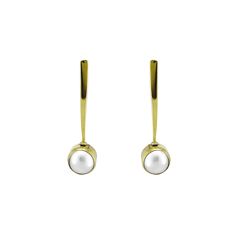 EAR-BRASS Solid Brass Tanda Drop with Coin Pearl Earring