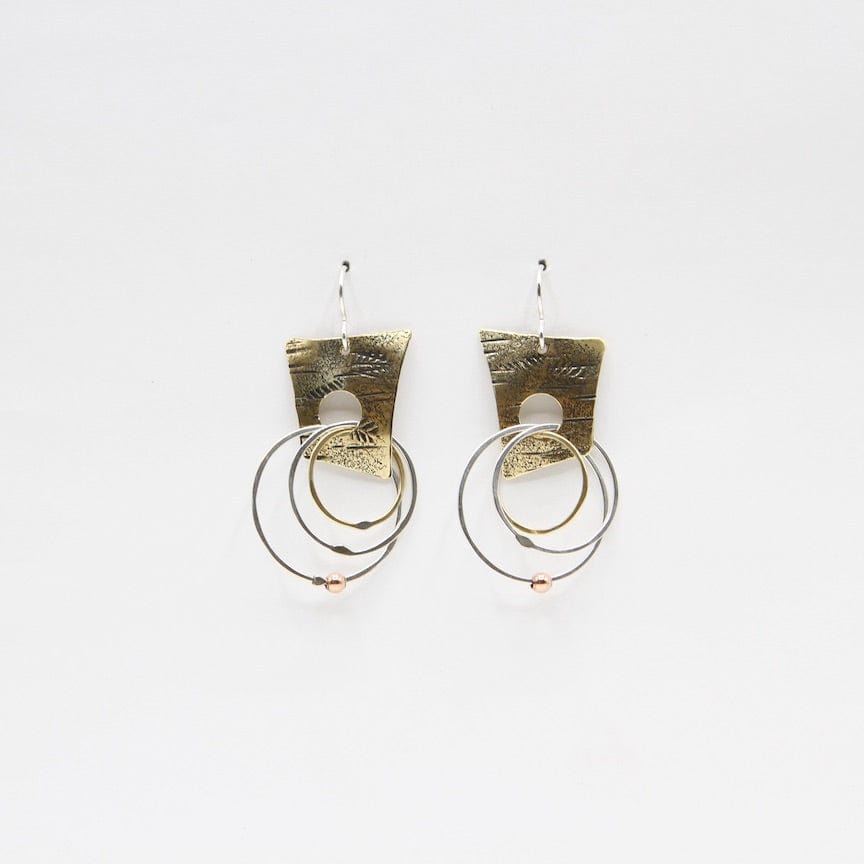 EAR Brass Squares with Sterling Silver Rings Earring