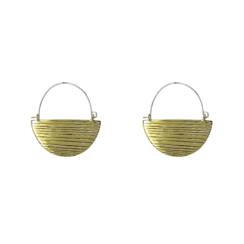 EAR-BRASS Strata Large Solid Brass Half Moon Hoops