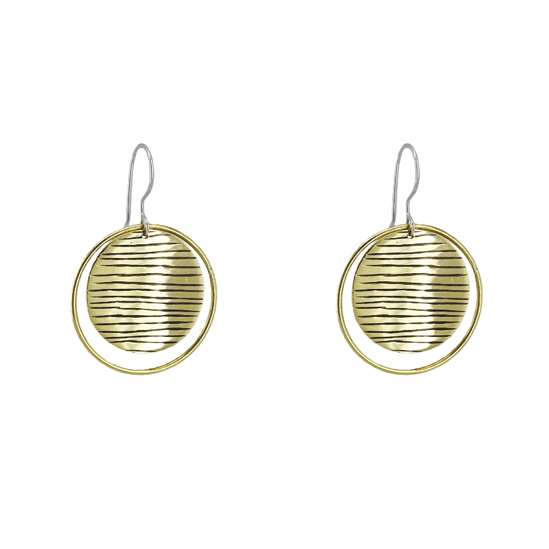 EAR-BRASS Strata Large Solid Brass Ringed Earrings