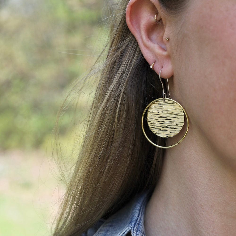 EAR-BRASS Strata Large Solid Brass Ringed Earrings