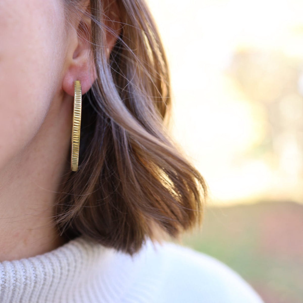 EAR-BRASS Textured Solid Brass Hoop