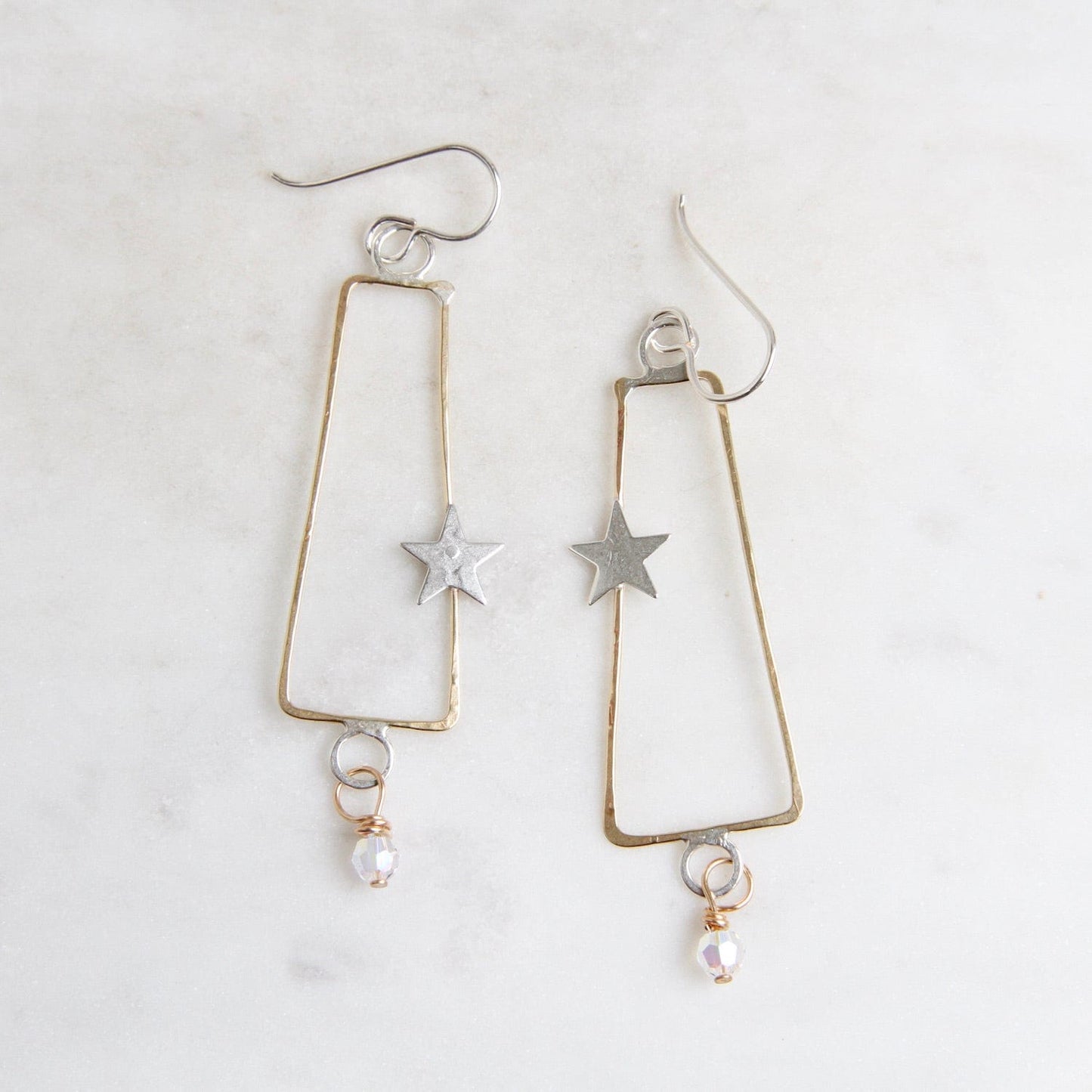 EAR Brass Trapezoid with Sterling Silver Star Earring