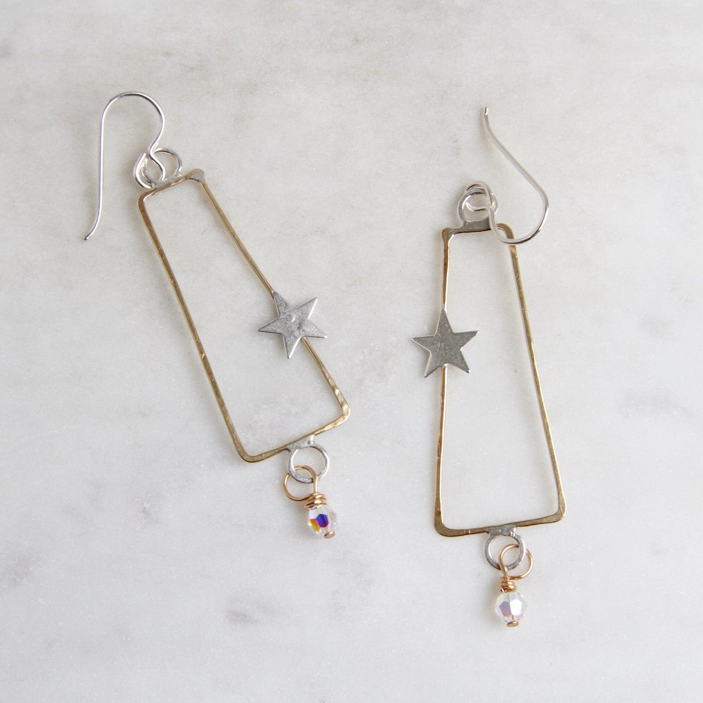 EAR Brass Trapezoid with Sterling Silver Star Earring