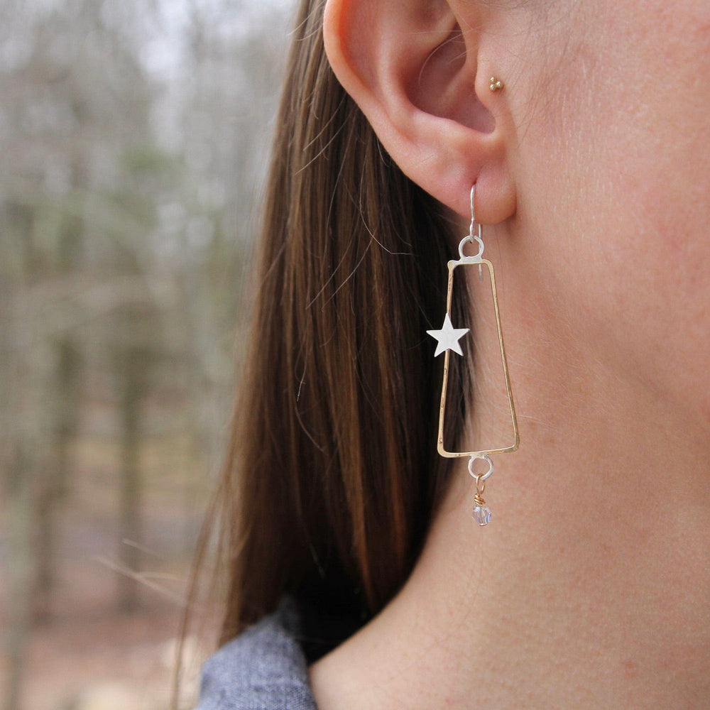 EAR Brass Trapezoid with Sterling Silver Star Earring