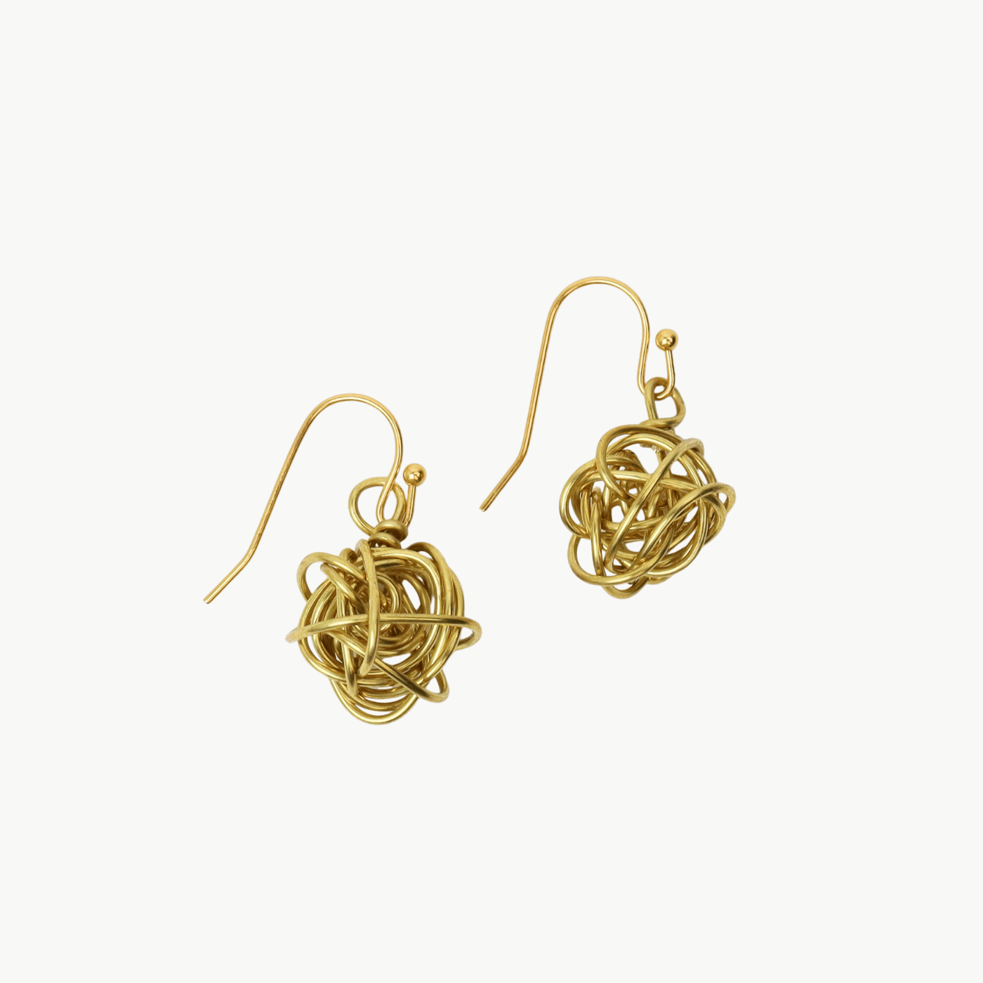 EAR-BRASS Wire Knot  Drop From Ear Wire - Shiny Brass