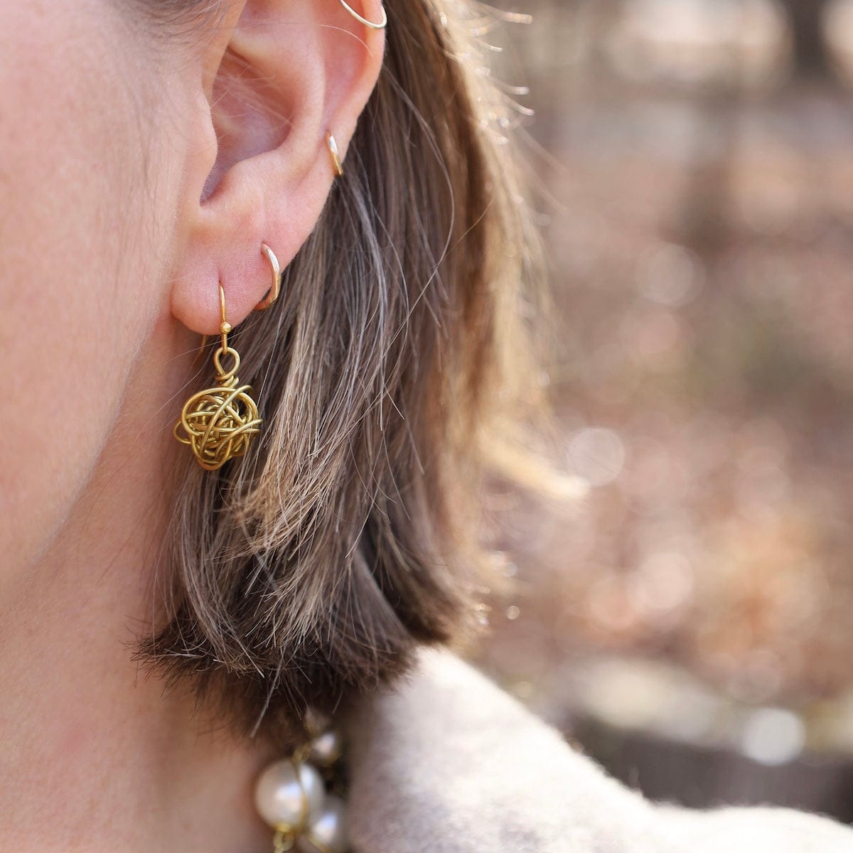 EAR-BRASS Wire Knot  Drop From Ear Wire - Shiny Brass