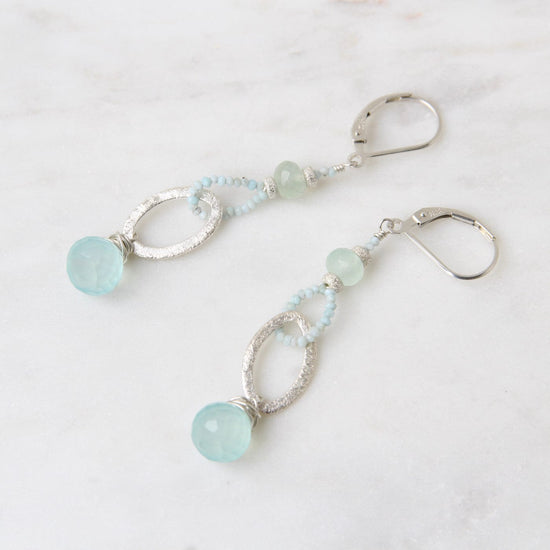 Load image into Gallery viewer, EAR Brushed Oval Ring with Chalcedony &amp;amp; Larimar Ring Earring
