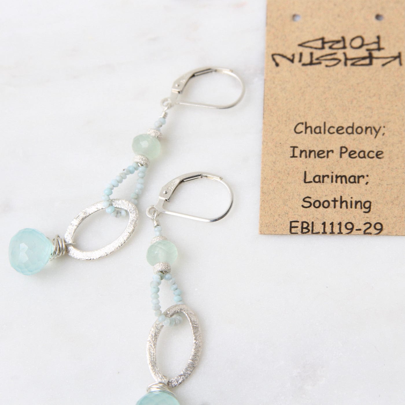 EAR Brushed Oval Ring with Chalcedony & Larimar Ring Earring