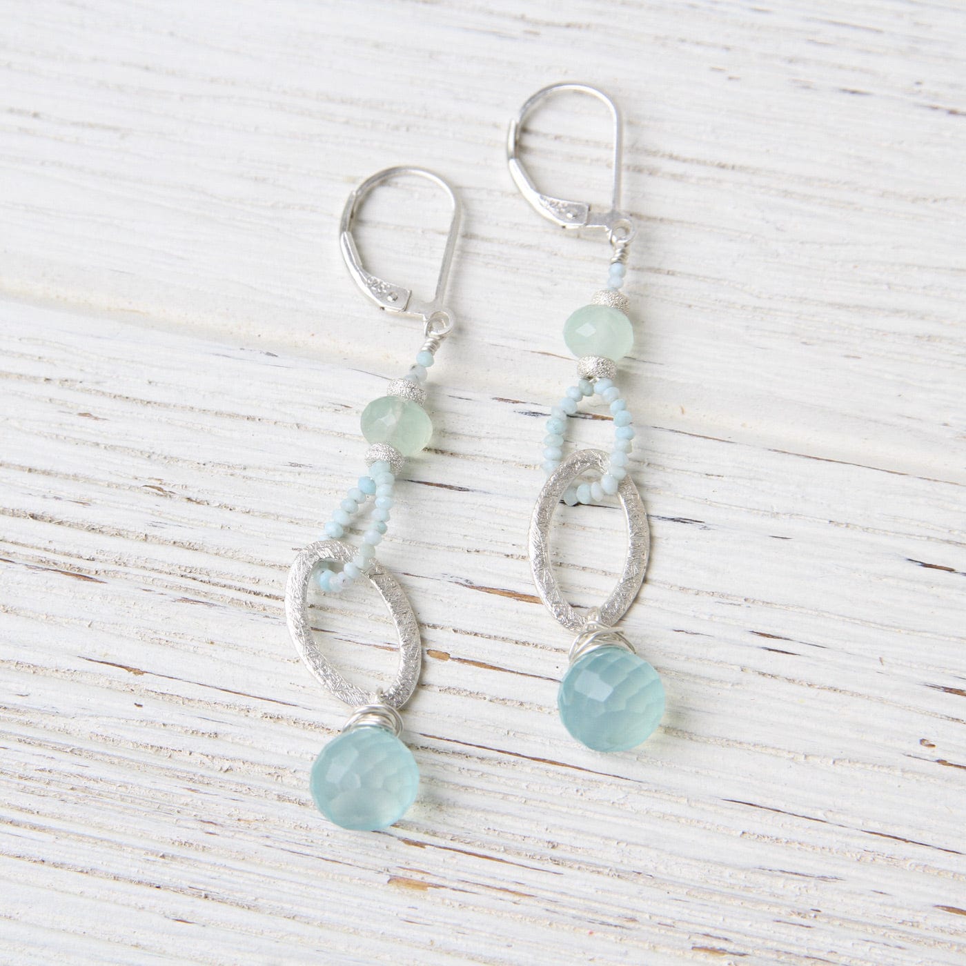 Load image into Gallery viewer, EAR Brushed Oval Ring with Chalcedony &amp;amp; Larimar Ring Earring
