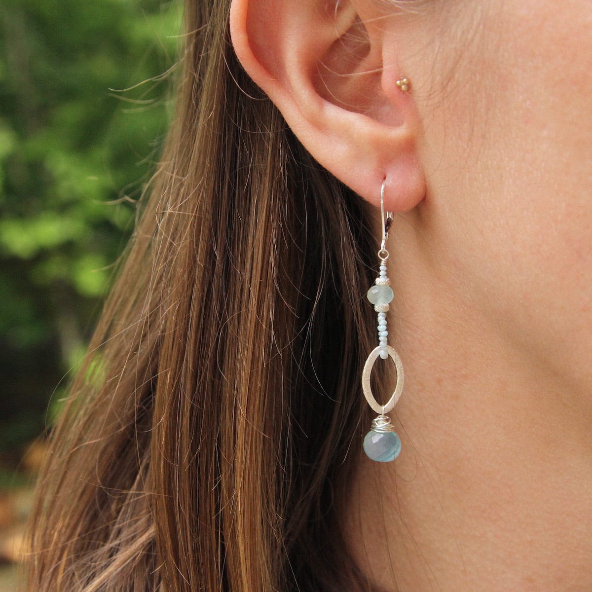 EAR Brushed Oval Ring with Chalcedony & Larimar Ring Earring