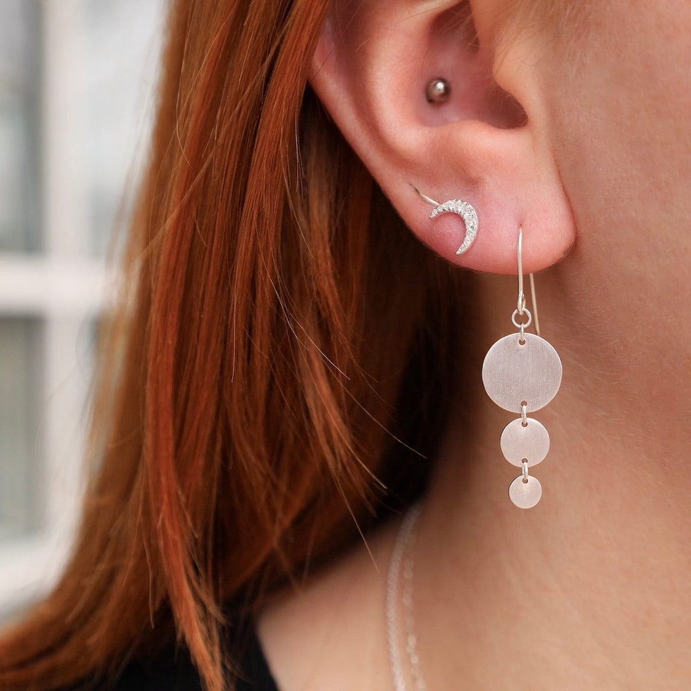 EAR Brushed Sterling Silver 3 Discs Earring