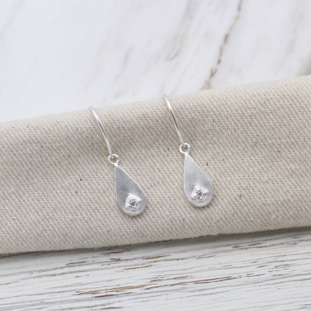 
                  
                    EAR Brushed Sterling Silver Dewdrop with Cubic Zirconium Earring
                  
                