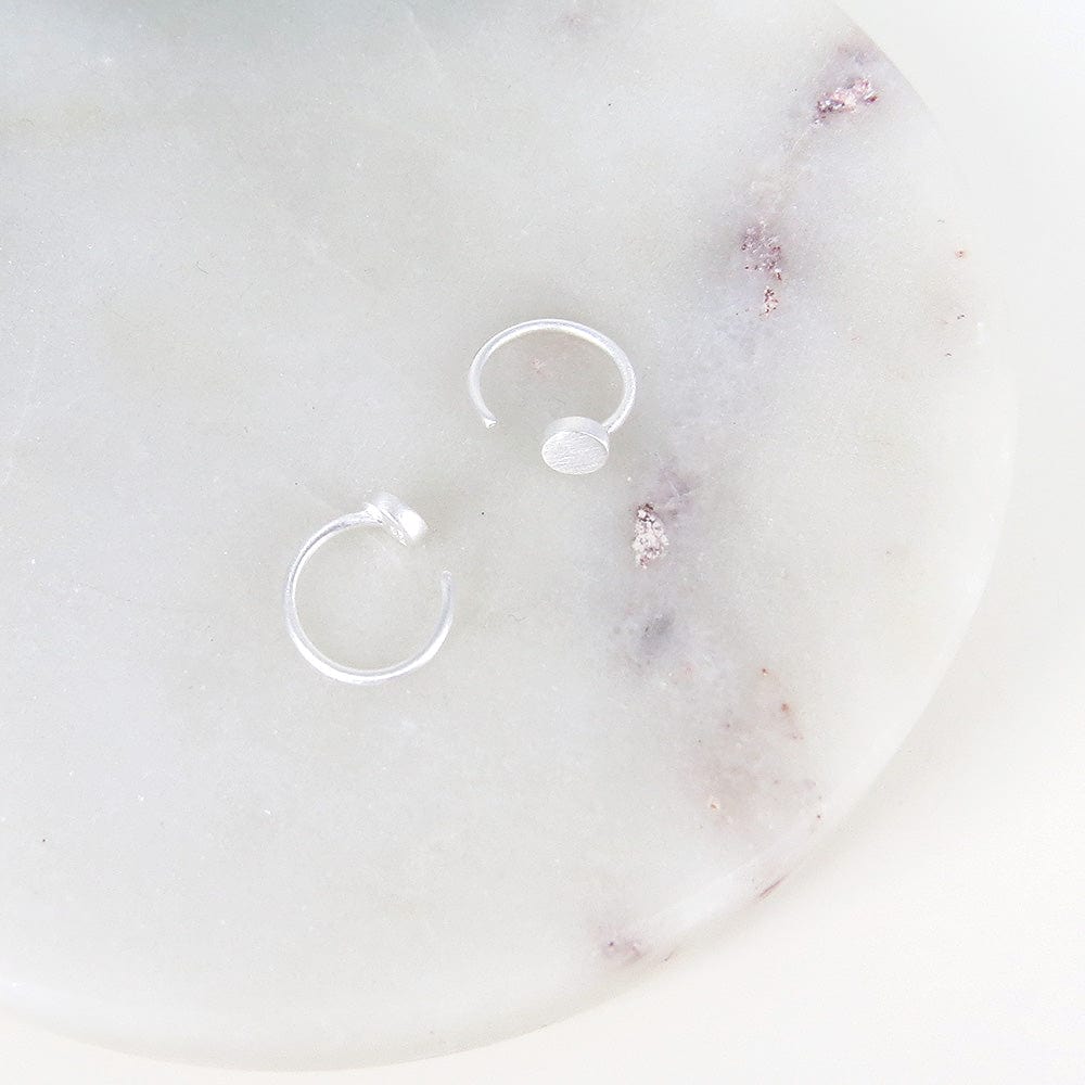 EAR BRUSHED STERLING SILVER HALF HOOP WITH DOT