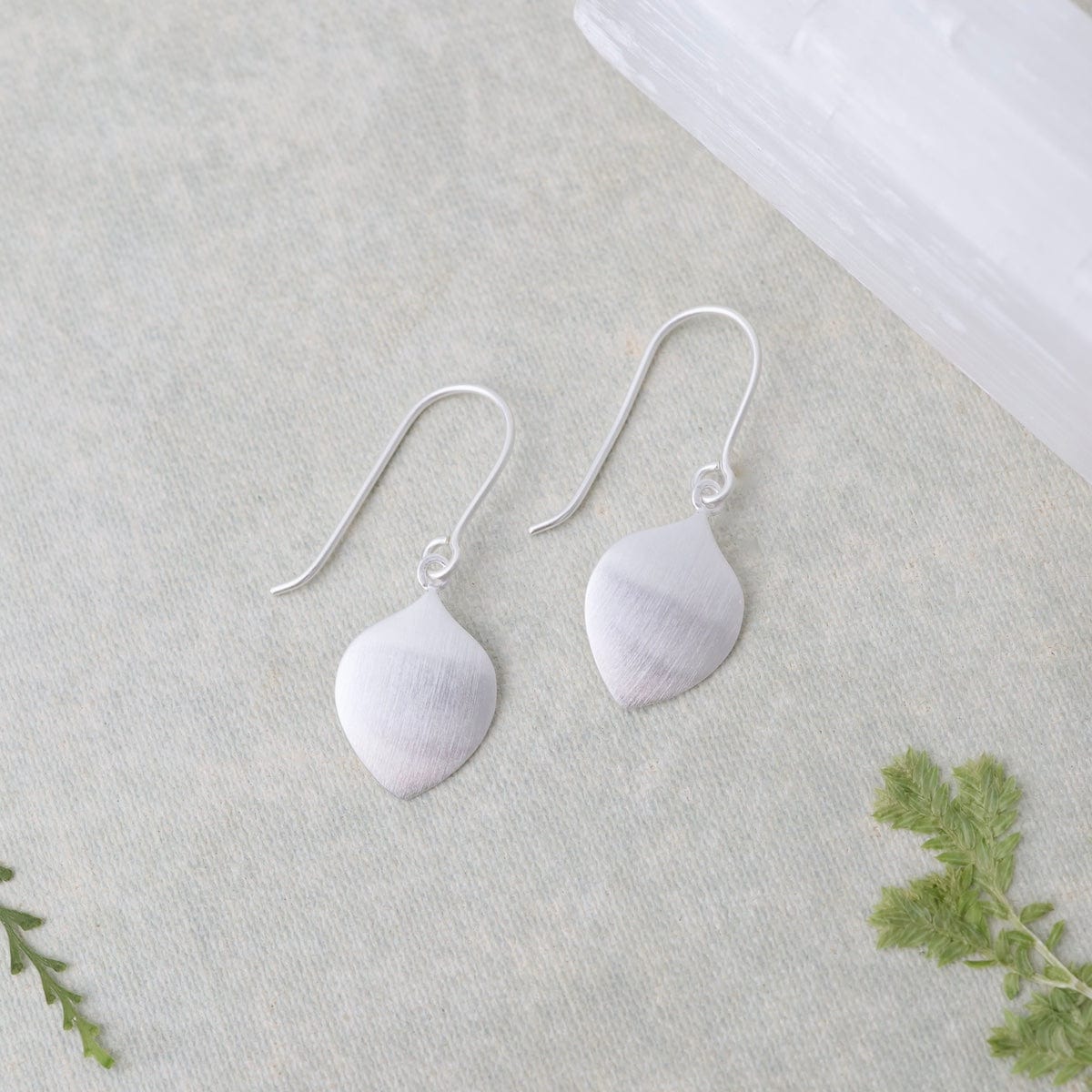 EAR Brushed Sterling Silver Leaf Shape Drop Earrings