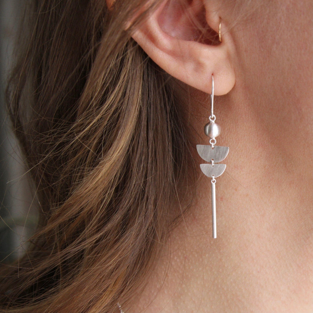 EAR Brushed Sterling Silver Mod Shapes Earring