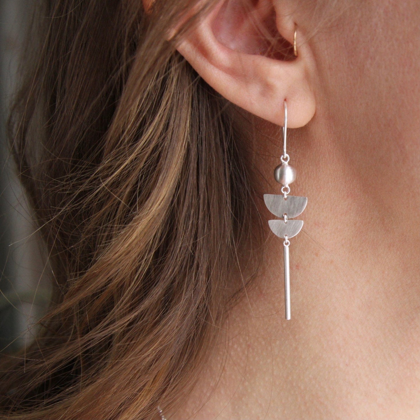 Load image into Gallery viewer, EAR Brushed Sterling Silver Mod Shapes Earring
