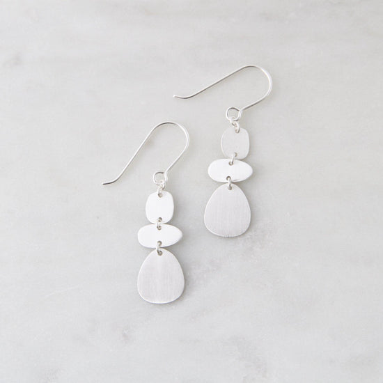EAR Brushed Sterling Silver Organic Shapes Drop Earring