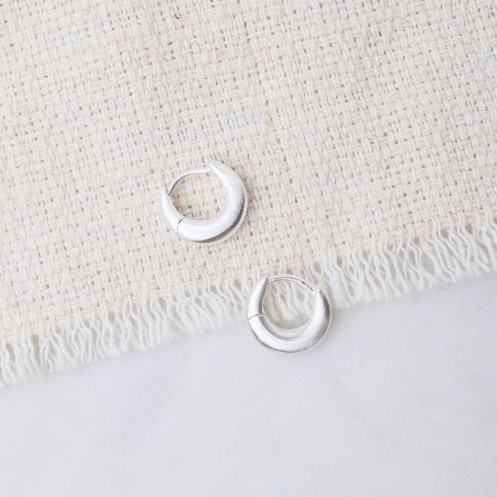 EAR Brushed Sterling Silver Tiny Crescent Click Huggie Hoops