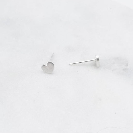 EAR Brushed Sterling Silver Tiny Heart Stud
