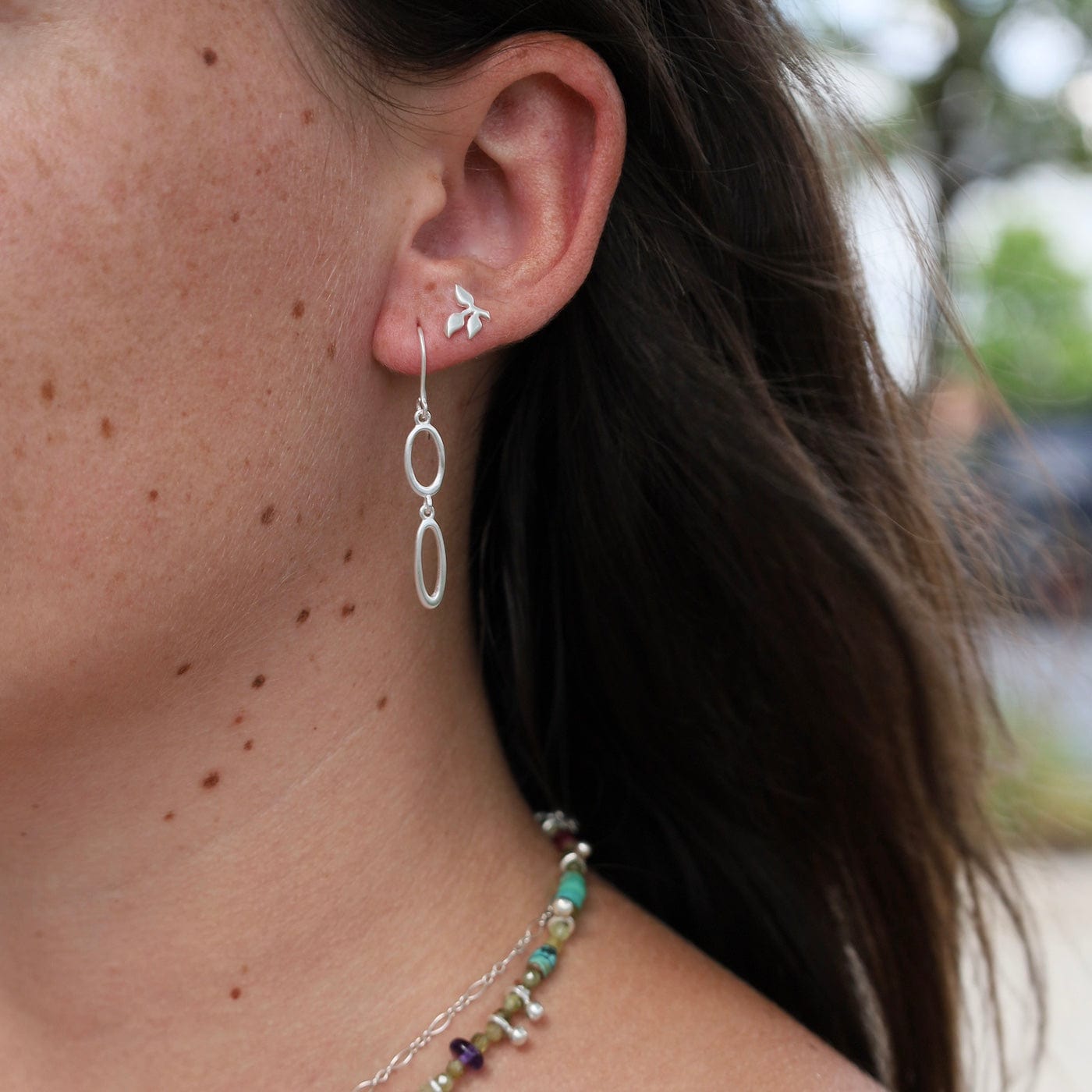 EAR Brushed Sterling Silver Two Organic Shapes Earrings