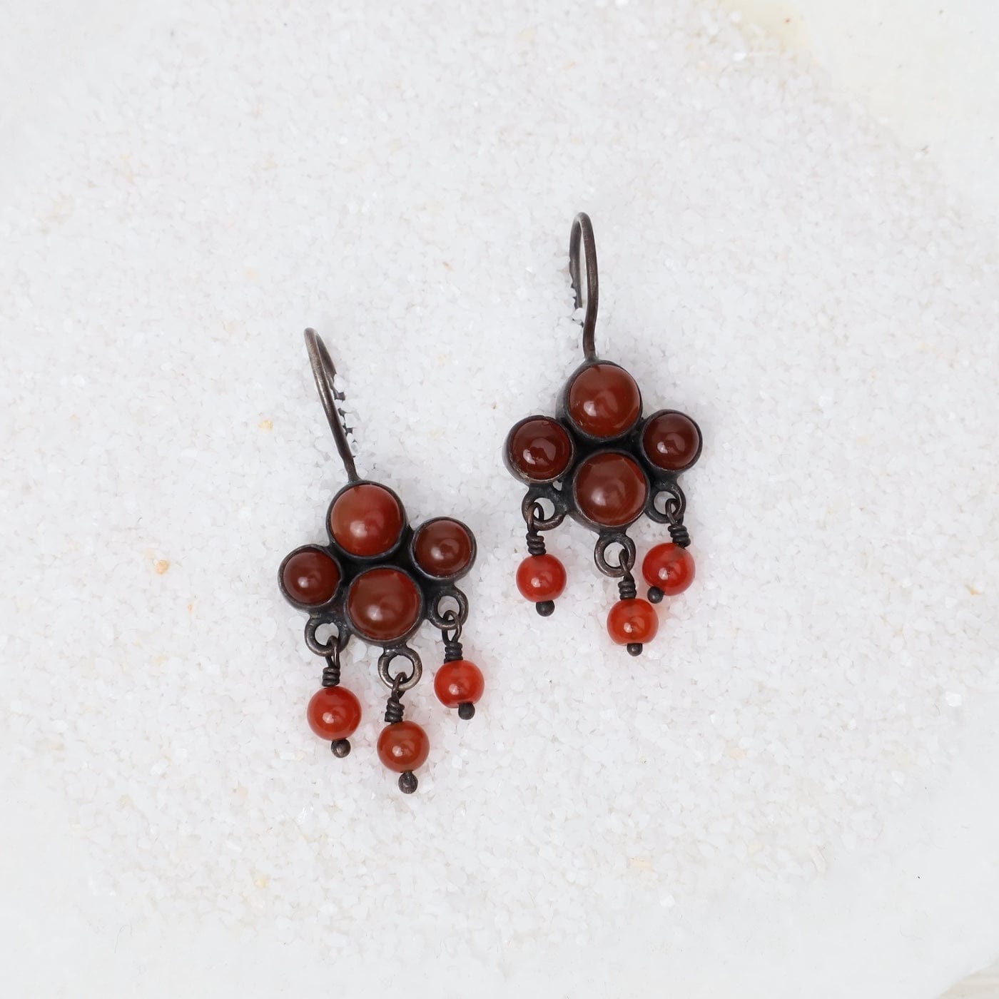 EAR Carnelian Cluster with Dangles Earrings