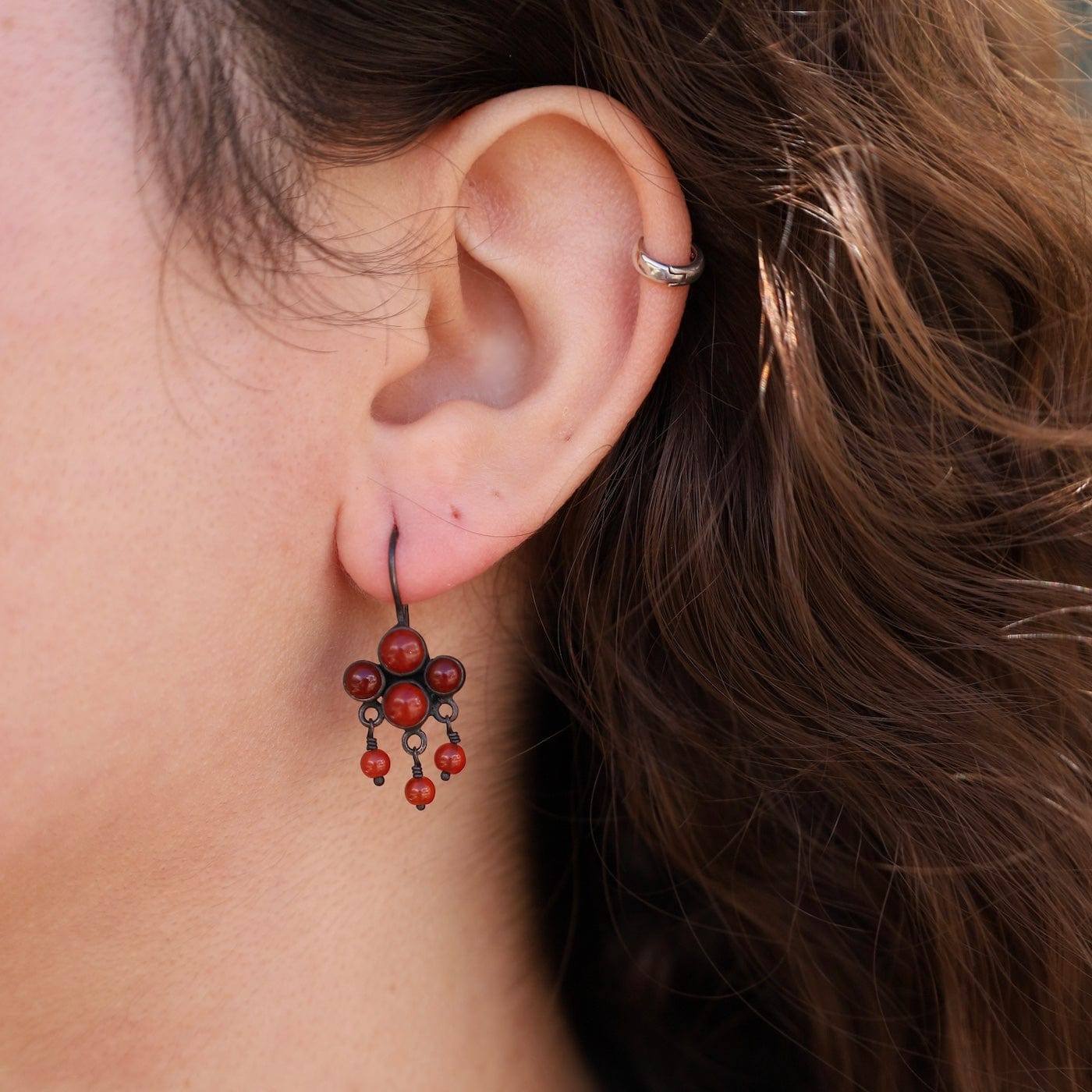 EAR Carnelian Cluster with Dangles Earrings