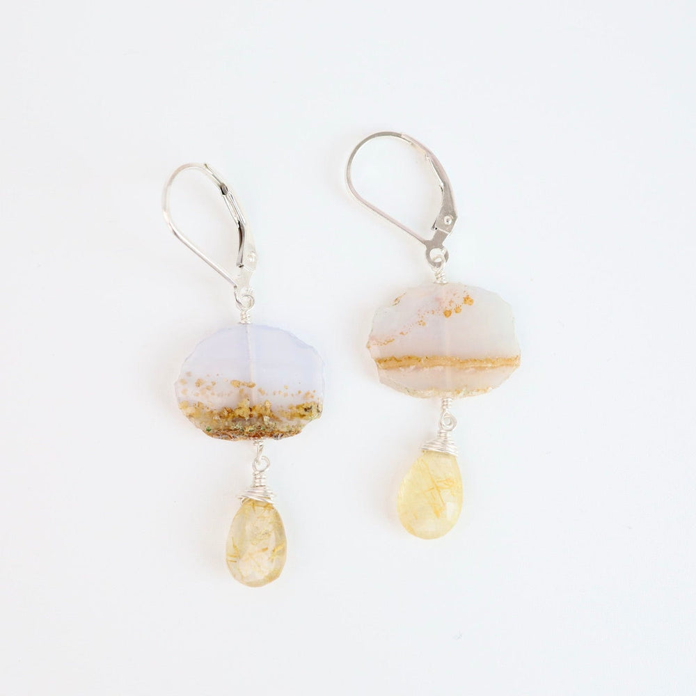 EAR Chalcedony Slice with Rutilated Quartz Earring