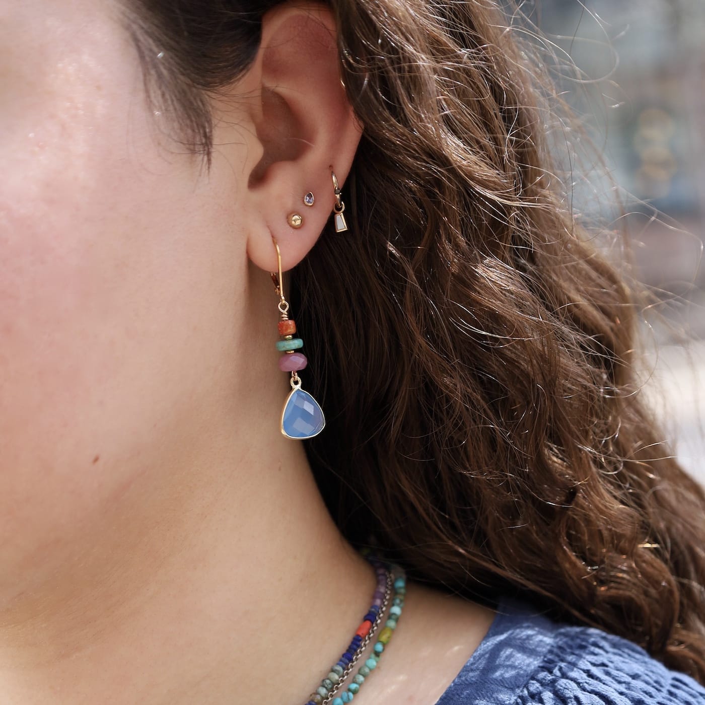 Ruby, Turquoise and Chalcedony Triangles Earrings – Dandelion Jewelry