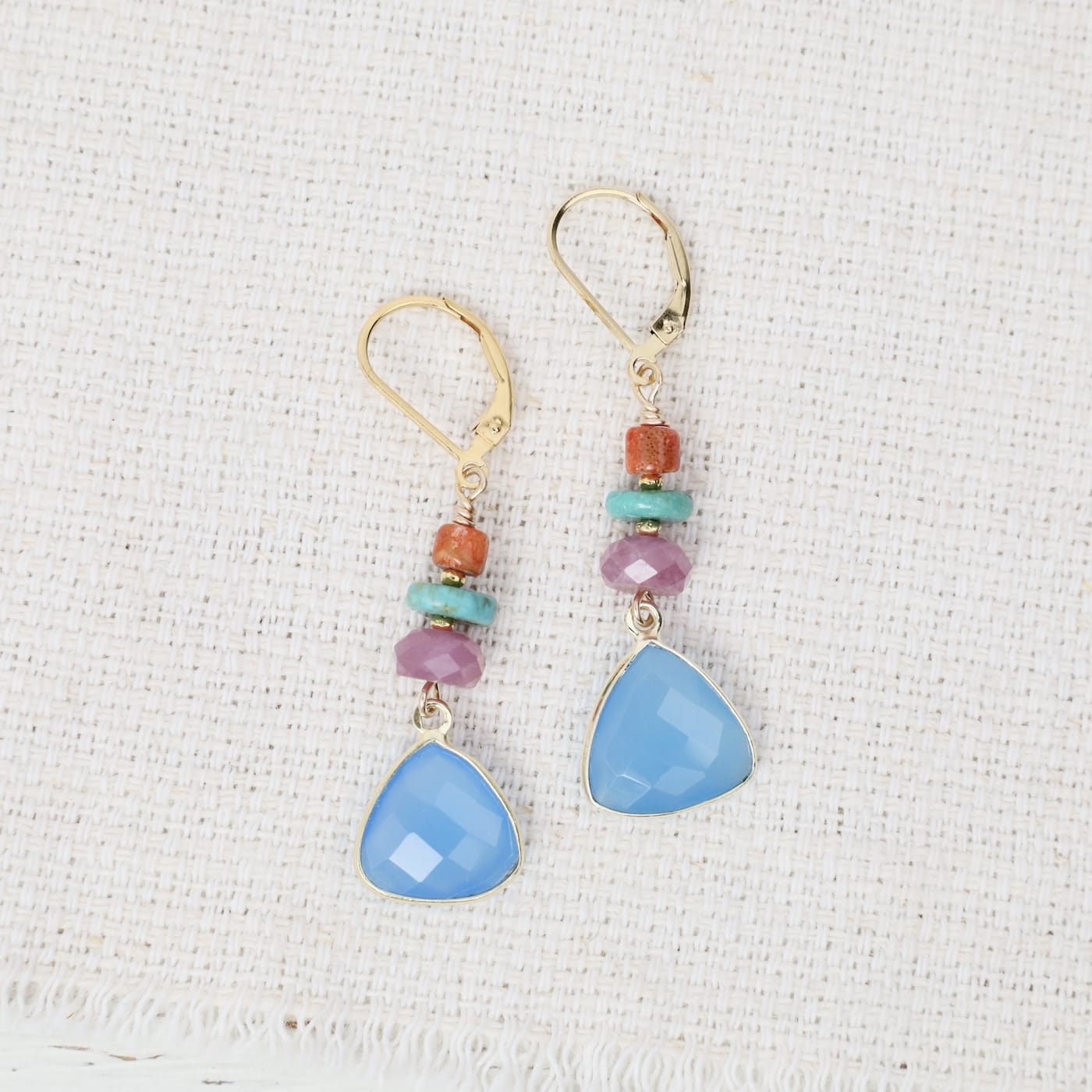 Ruby, Turquoise and Chalcedony Triangles Earrings – Dandelion Jewelry