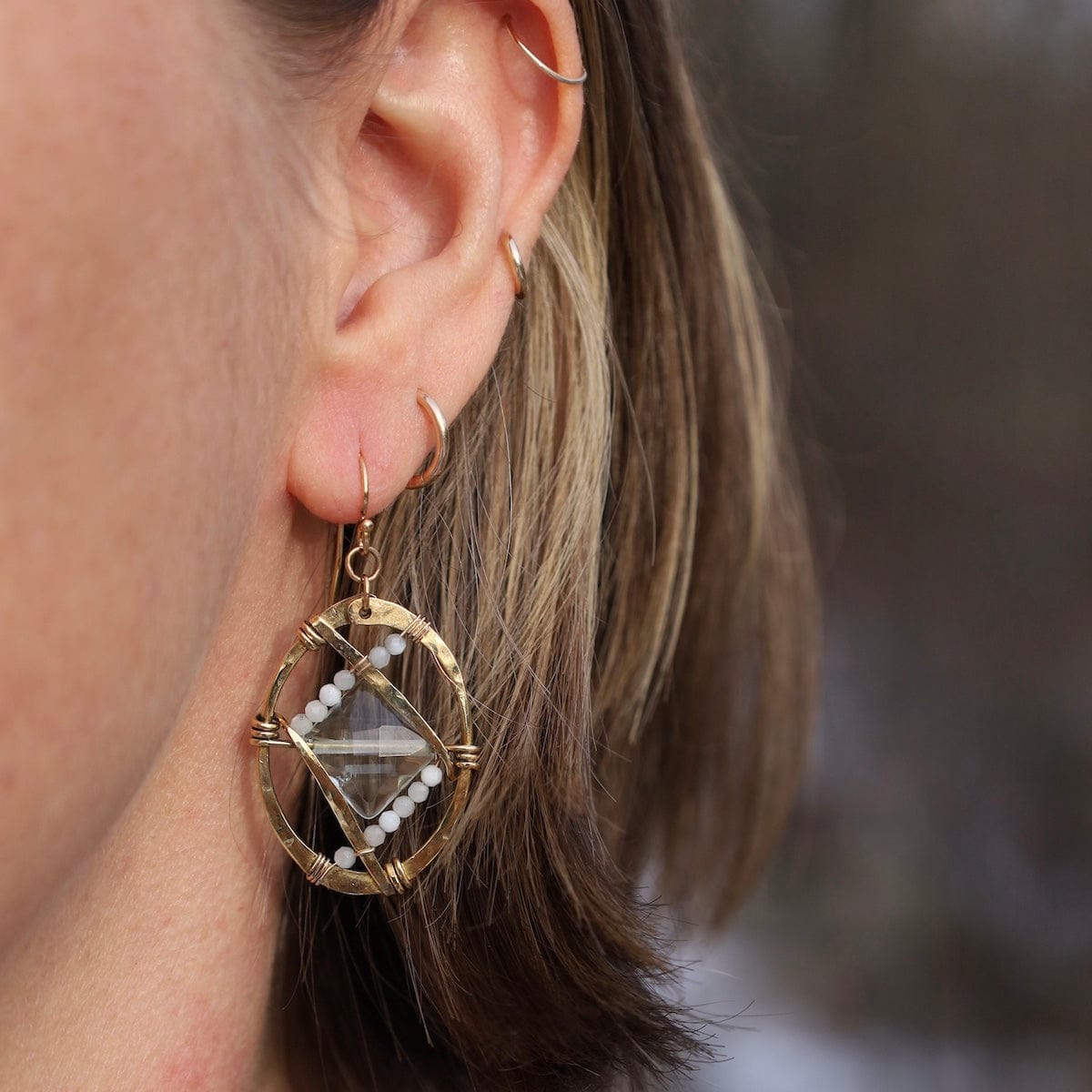 EAR Chess Aqua Quartz Earrings