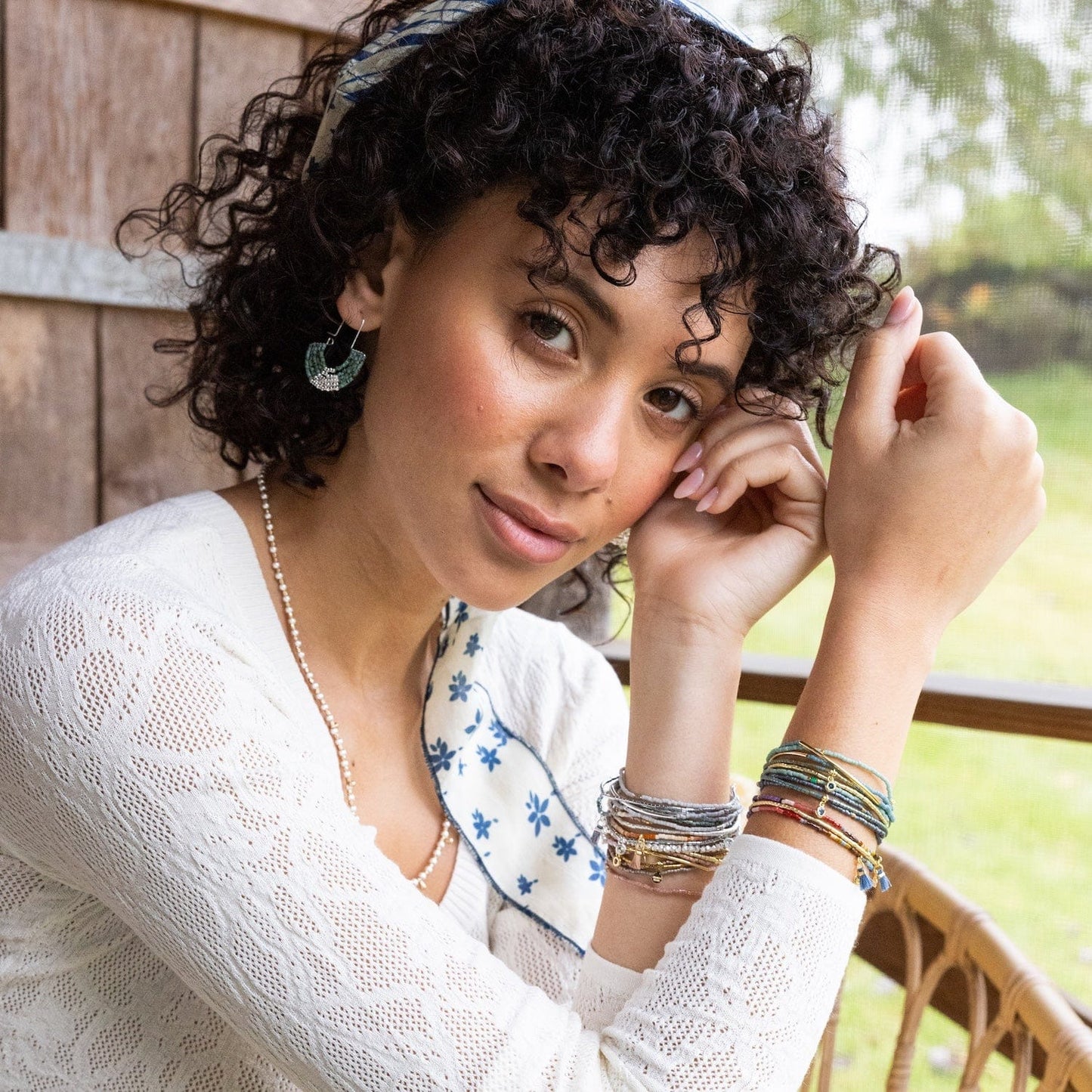 EAR Chromacolor Miyuki U-Hoop Earring in Speckled Turquoise & Silver