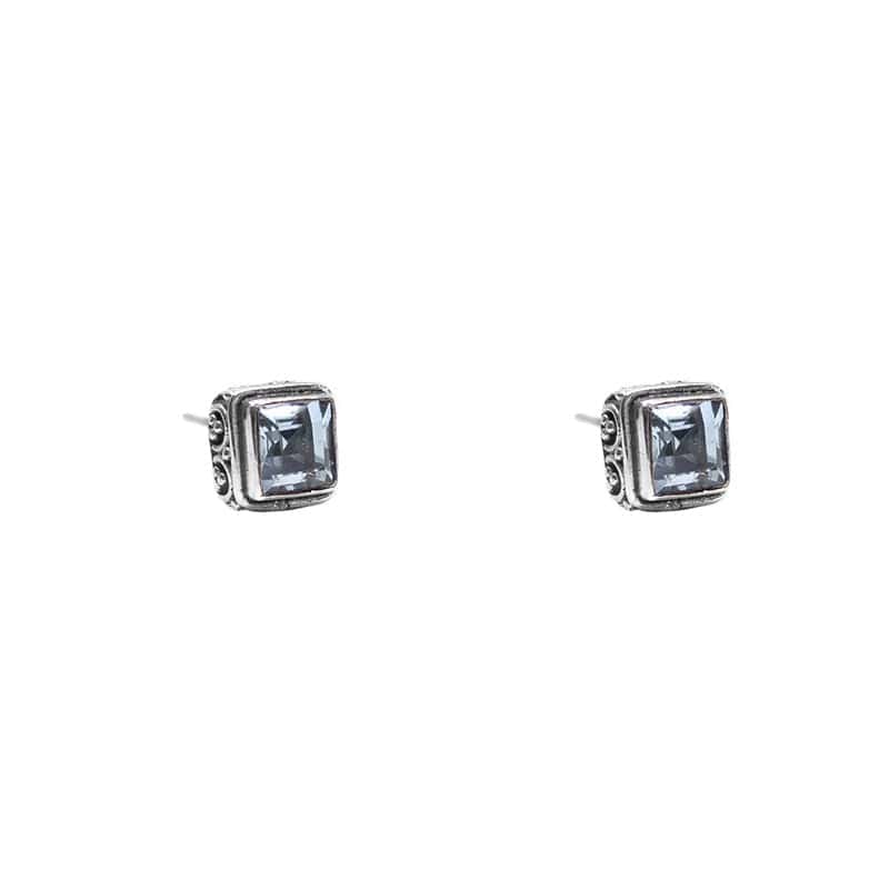 EAR Classic Bali Square Stud with Blue Topaz