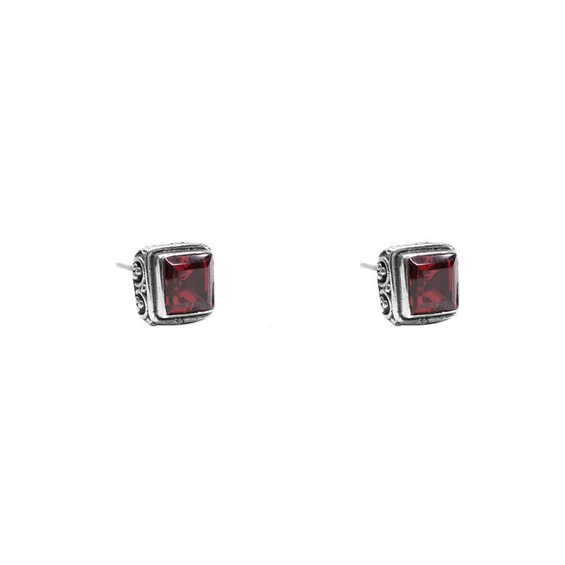 EAR Classic Bali Square Stud with Garnet