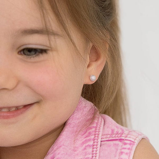 EAR Clear Ball of Gems Childrens Earriings - Screw Bac