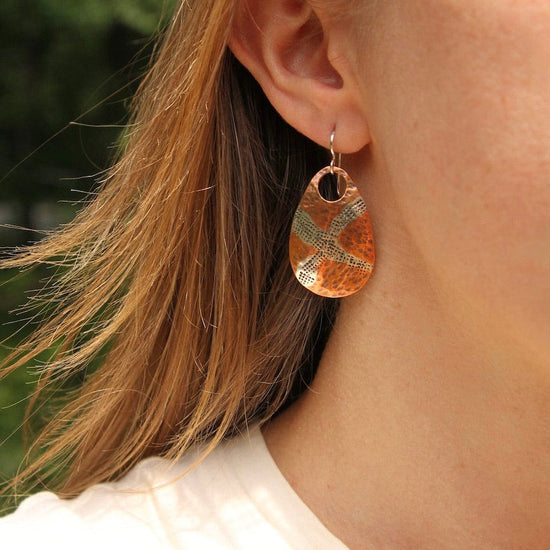 EAR Copper Paddle With Sterling X Earrings
