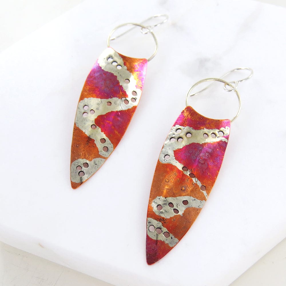 EAR COPPER SILVER LEAF EARRING