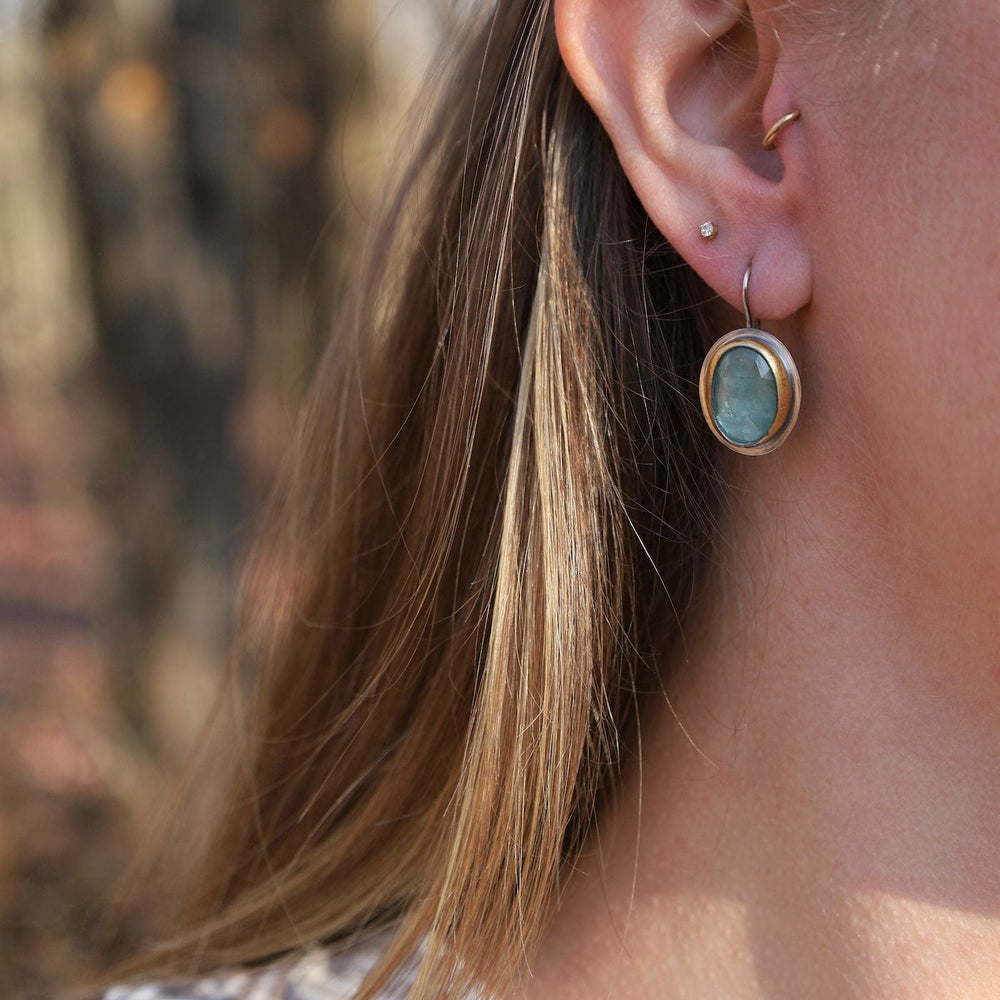 EAR Crescent Rim Hook Earrings with Green Kyanite