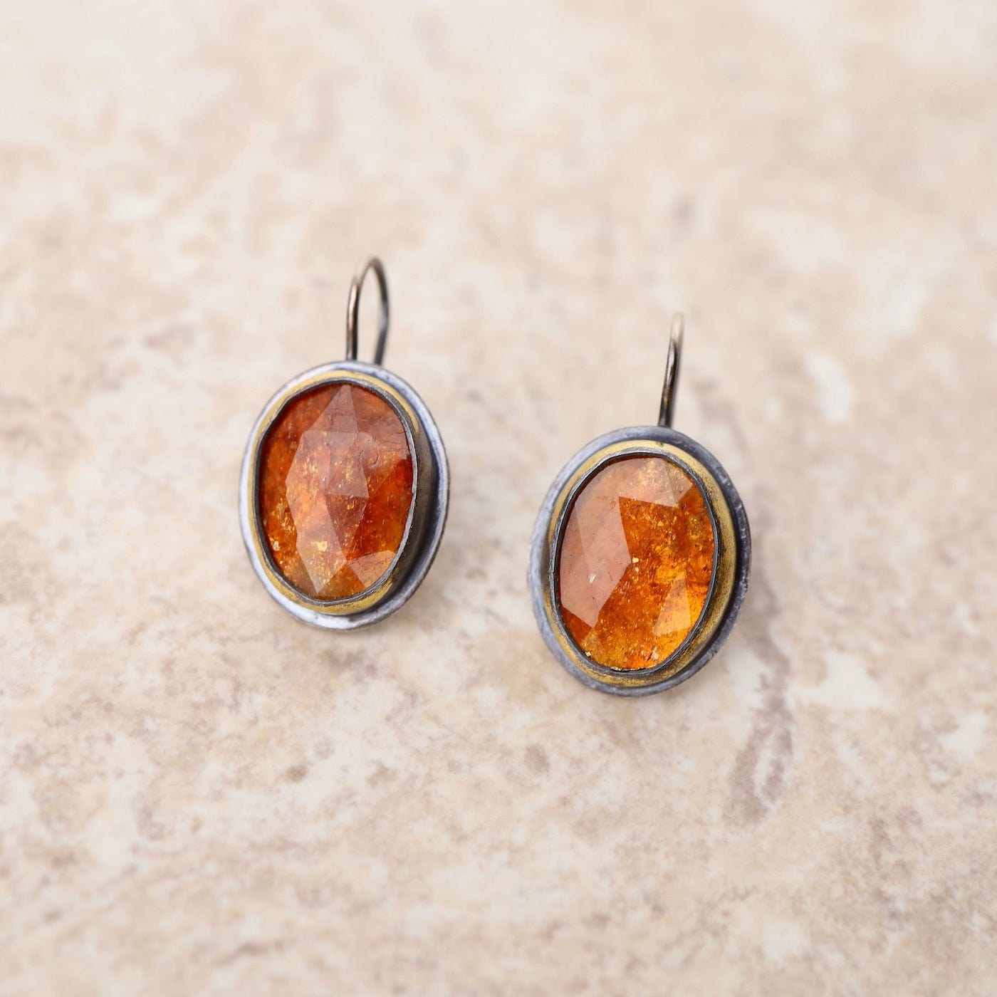 EAR Crescent Rim Hook Earrings with Orange Kyanite