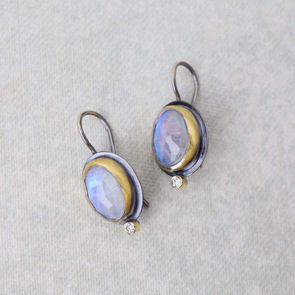 
                      
                        EAR Crescent Rim Hook Earrings with Rainbow Moonstone
                      
                    