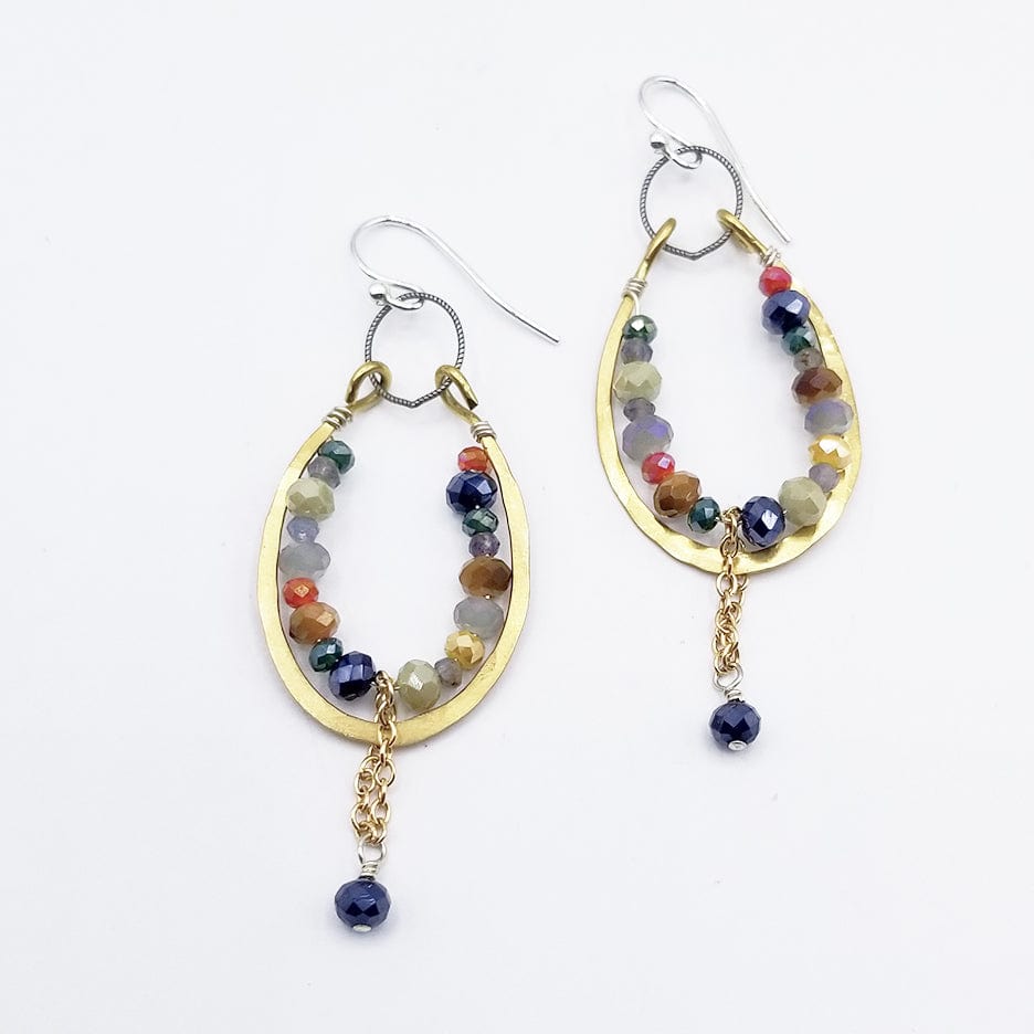 EAR CRYSTAL BEADED BRASS DROP EARRING