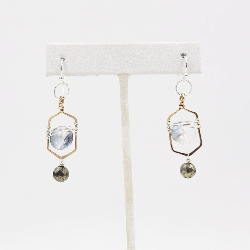 EAR CRYSTAL COIN AND PYRITE EARRING