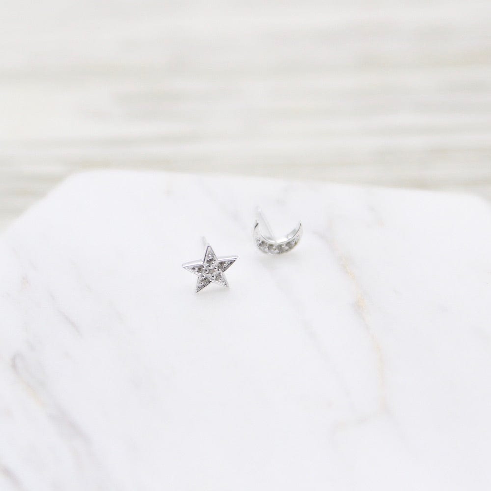 EAR Cubic Zirconia Pavé Moon And Star Stud Earring