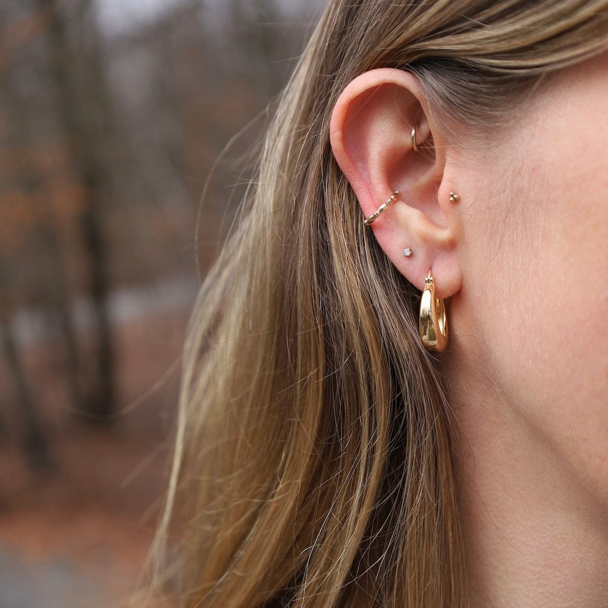 EAR-CUFF Gold Filled Oval Beaded Ear Cuff