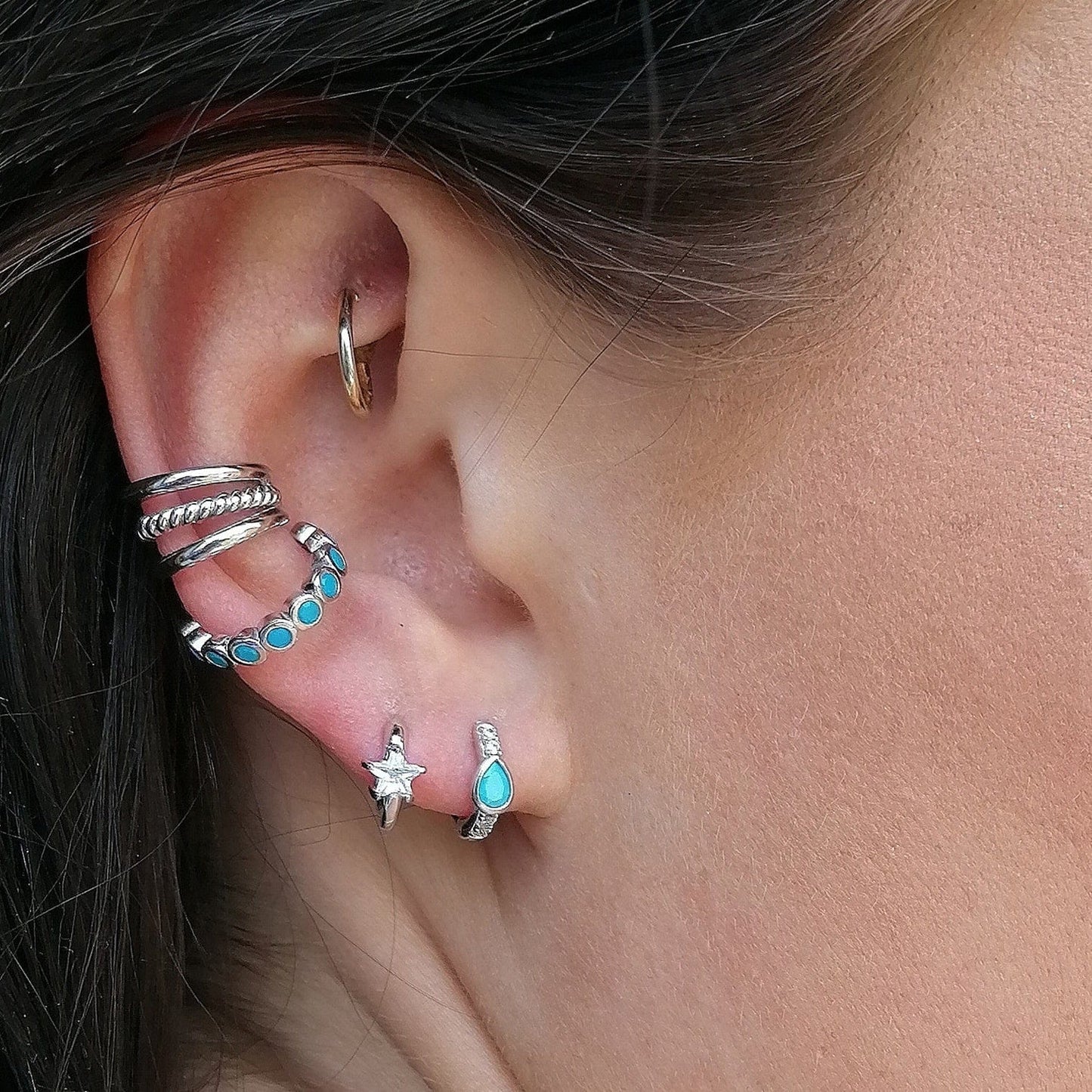 EAR-CUFF Turquoise Bezel Single Ear Cuff