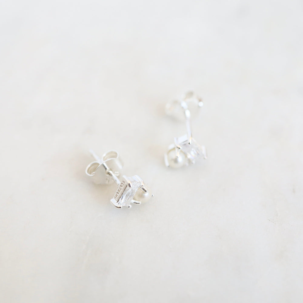 
                      
                        EAR CZ Baguette & Pearl Post Earring in Sterling Silver
                      
                    